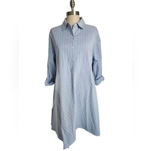 CUPIO Blue & White Striped Asymmetrical Hem Shirt Dress | SZ S